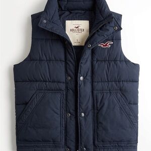 Hollister Men's Dark Blue Full Zip Down Insulated Puffer Vest. Size Small